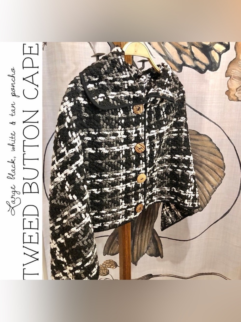 Tweed Poncho Button Collared Cape